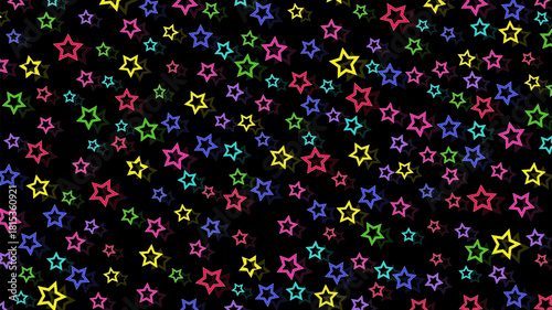 Abstract colorful vibrant stars on black background.