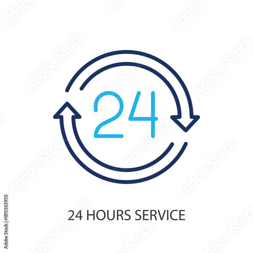 24 Hours service thin line icons. Original vector illustration.