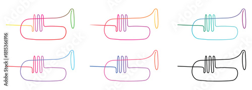 Colorful Trumpet Line Art Illustration Music Instrument Graphic Design Vector Isolated on White Background