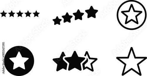 Collection of Star Icons: Filled, Outlined, and Grouped for Ratings