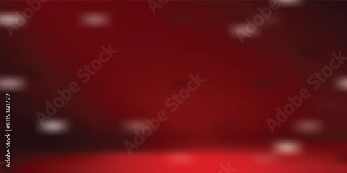 Red studio background. Abstract limbo podium studio room. Dark red gradient wall floor and spotlight scene. Showcase, promotion display. Vector stage mockup illustration