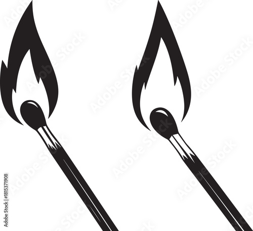 Two burning matches with flames silhouette