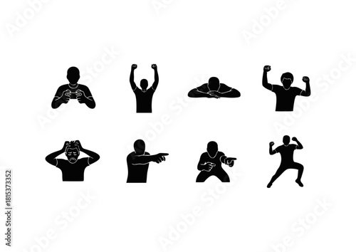 Vector collection of black silhouettes depicting various human gestures and actions, perfect for design