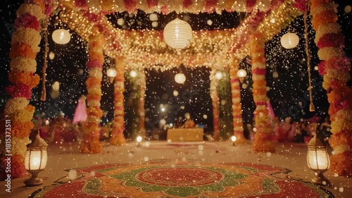 Wallpaper Mural Indian Wedding Mandap: Floral Decorations, Lanterns, and Festive Atmosphere Torontodigital.ca