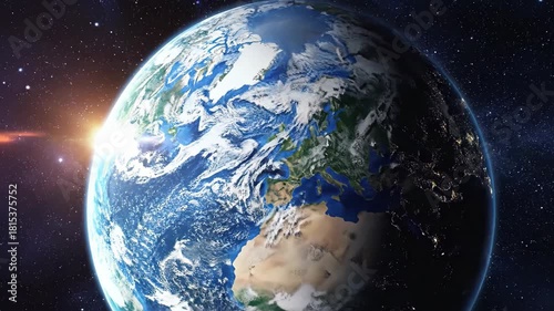 Celestial Sunrise Illuminates Majestic Planet Earth, Awe Inspiring Vastness of Space, Our Planets Place Universe and Galaxy, Glowing Earth Among