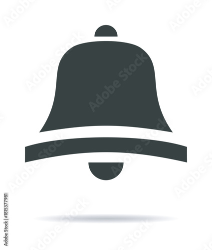 Notification bell vector, minimalist black icon with shadow — stock vector