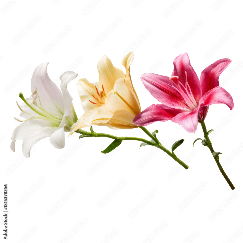 Naklejka premium Diverse lily flowers blooming on a transparent background