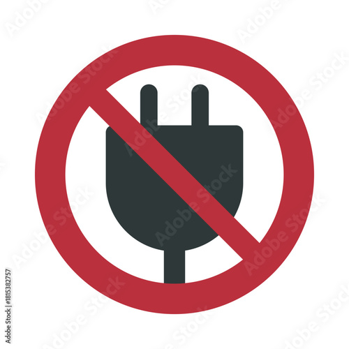 No power plug icon vector, bold red prohibition sign, simple flat style — stock vector