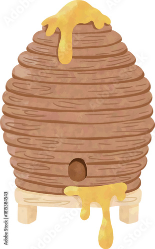Beehive Illustration – Wooden Hive with Dripping Honey