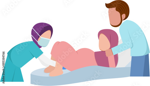 Muslim Woman Giving Birth Illustration