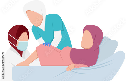 Muslim Woman Giving Birth Illustration