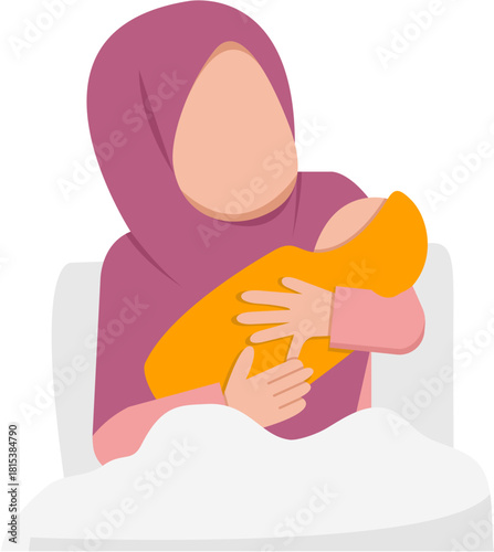 Muslim Mother Holding Newborn Baby