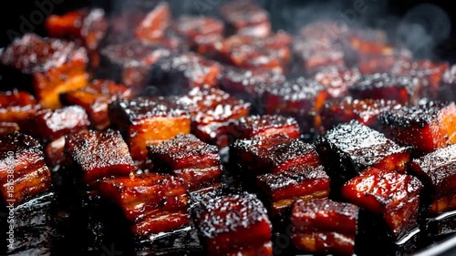 Sizzling Pork Belly Bites Steaming and Glazed to Perfection.