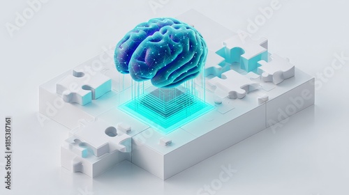 Digital Brain: A captivating digital depiction of a brain resting atop a microchip, symbolizing the complex intersection of technology and the human mind.