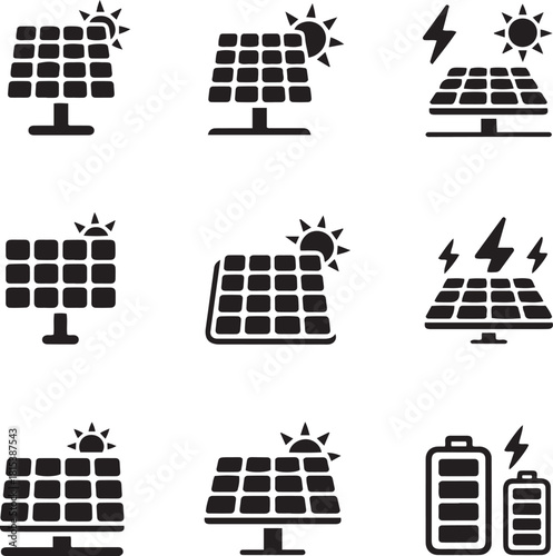 Solar panel and renewable energy icons set