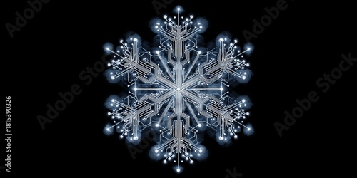 Crystalline Elegance: A symmetrical snowflake of extraordinary design, glowing subtly against a deep expanse, evoking winter's frosty enchantment.