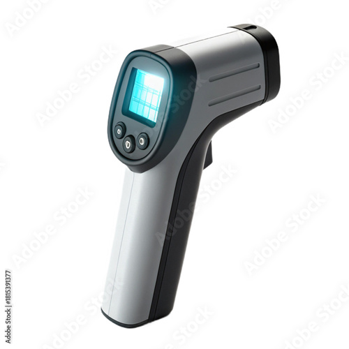 Modern digital infrared thermometer with illuminated screen for precise temperature checks, essential for health and safety protocols.