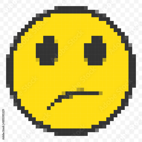 Pixelated Digital Sad Emoticon Yellow Face with a Frowning Expression