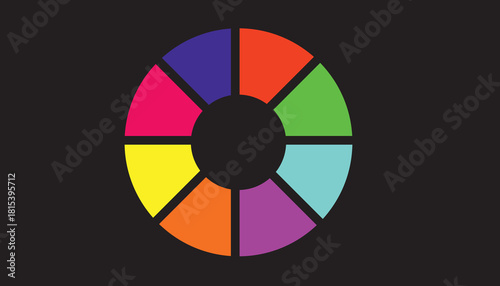 Multicolor segmented circle infographic with bold flat sections arranged in a clean circular chart design on dark background