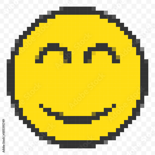 Pixelated Square Shape Yellow Smiley Face Minimalist Style Graphic Icon