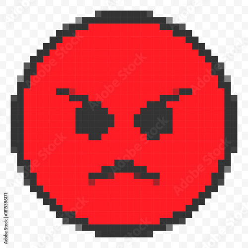 Pixelated Red Angry Emoji Face Pixel Art Expression Illustration