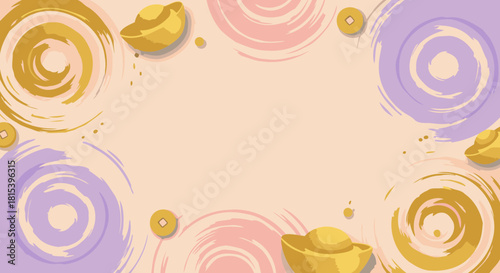 Celebratory Lunar New Year Backdrop with Gold Ingots and Swirls
