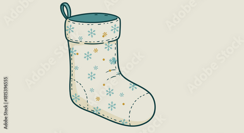 Winter Holiday Snowflake Christmas Stocking on Cream Background
