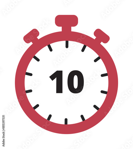 Stopwatch vector minimal red outline with ten seconds timer display — stock vector