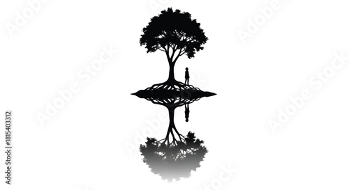 Reflected Tree Silhouette – Abstract Concept of Nature and Self-Reflection