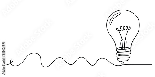 Continuous line art of light bulb, idea and innovation concept