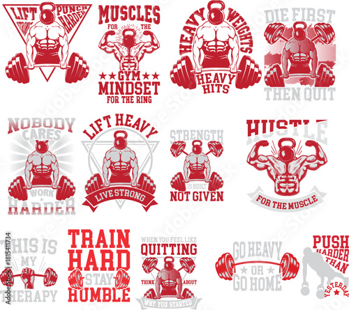 Collection of vintage fitness and bodybuilding motivational graphics