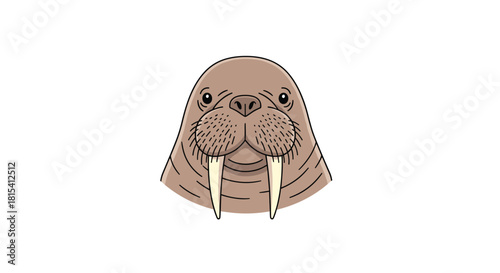 Simple cartoon illustration of a walrus head with tusks on a white background.