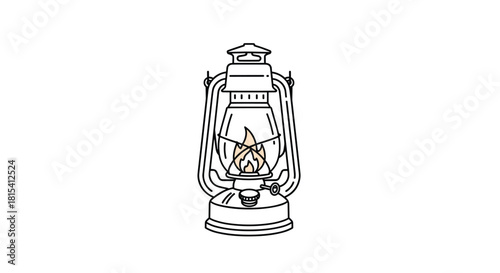 Simple line art illustration of an old-fashioned kerosene lantern with a lit flame.