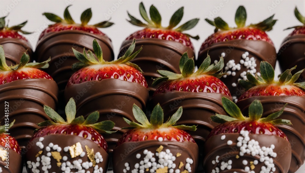 Fototapeta premium A photorealistic image featuring chocolate-dipped strawberries