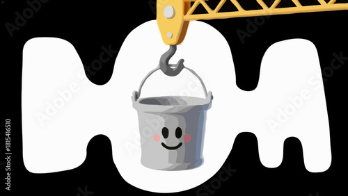Vector illustration of a painting equipment design with a color liquid can, metal paint bucket, and a paintbrush