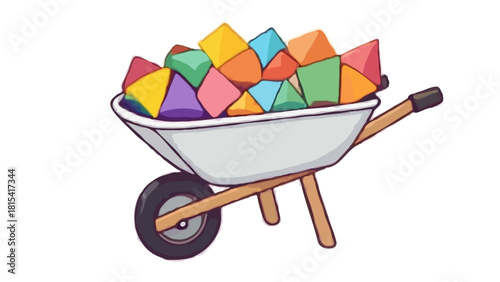 Red metal wheelbarrow isolated on a white background, useful gardening cart tool for heavy construction work and transport