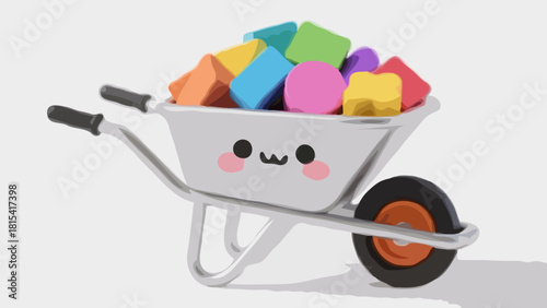 Empty metallic gardening wheelbarrow on a clean white background object for construction and work