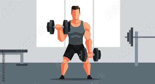 Powerful man lifting weights, building strength and fitness in the gym, a design perfect for health, motivation, and active lifestyle campaigns
