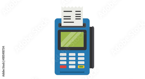 Sleek blue POS terminal with receipt, a modern solution for cashless payments, perfect for retail, restaurant, or financial business, simple and clean design