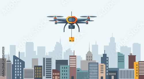 Modern drone delivery over cityscape promises fast efficient shipping, showcasing future of logistics and urban technology for innovative businesses now
