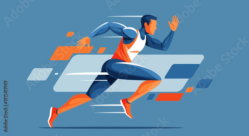Dynamic athlete sprints forward, demonstrating speed and power in a stylized vector art illustration, ideal for sports, fitness, or athletic brands