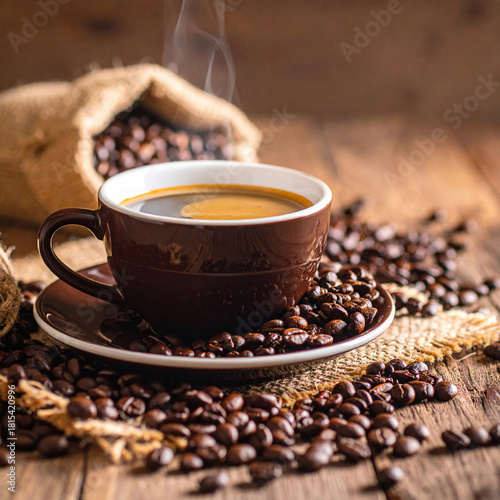 Espresso in a brown ceramic cup