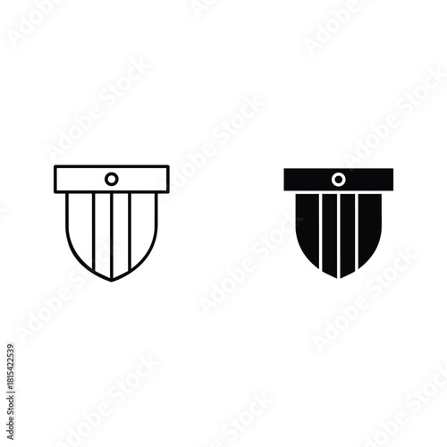 Stylized shield badge icon with outline and solid variations
