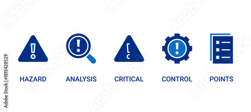 HACCP icon set containing hazard, analysis, critical, control and points vector icons. 