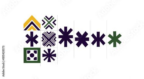 A collection of abstract geometric shapes in various colors, arranged in a visually appealing pattern on a white background, ideal for design.