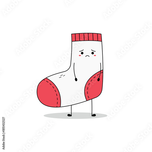 Cute sock cartoon character looking sad doodle