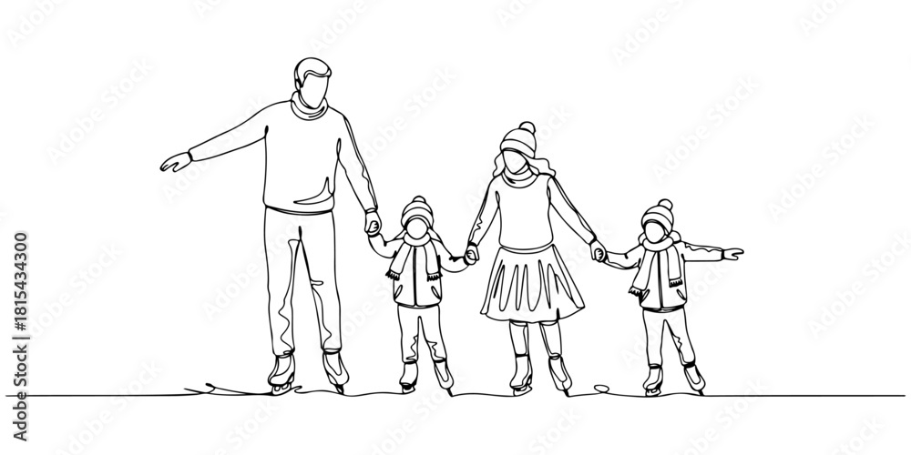 Φωτογραφία Untitled-8Continuous one line of family ice skating, symbolizing the joyful winter moments, hand drawn vector illustration