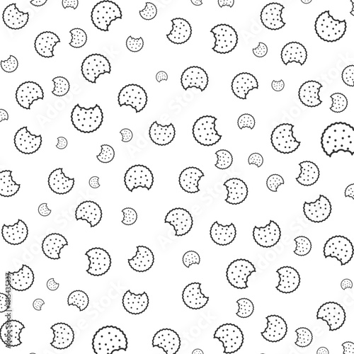 Simple Outline Cookie Bite Snack Repeated Pattern Background Illustration