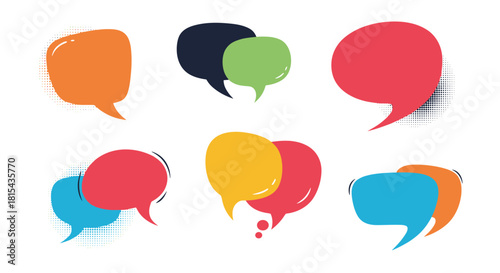A colorful and retro set of comic-style speech bubbles with halftone texture, perfect for expressing dialogue and communication.