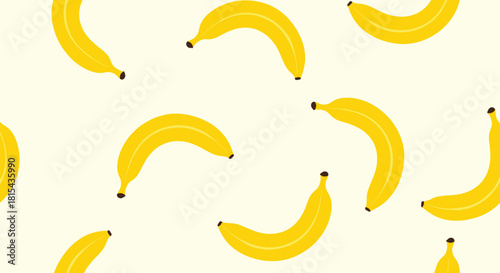 A playful and seamless pattern of bright yellow bananas scattered on a light cream background, perfect for fun and tropical designs.